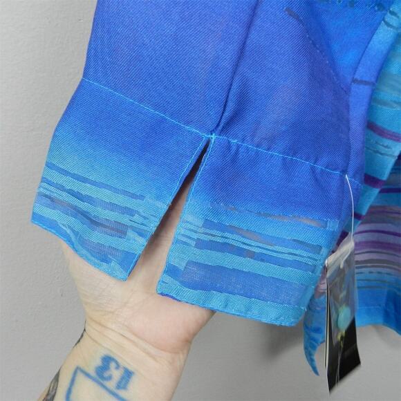 Erin London ELCC Sheer Burnout Striped Blouse Plus Size 1X Blue Multicolor Top - Picture 14 of 16